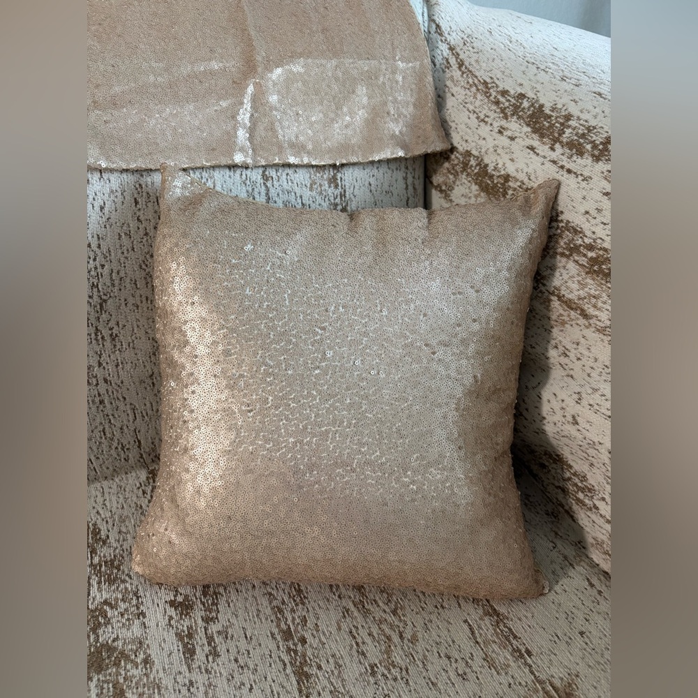 One Set of 2 Pillow 15.5" x 15.5" Shimmery Rose Gold Sequin Covers, Brand New!